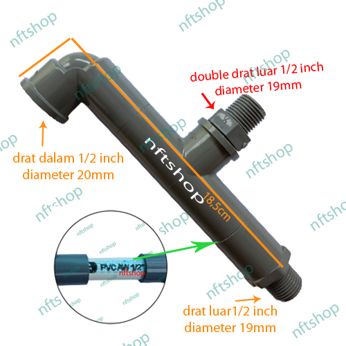Sambungan Cabang Kran Air Shower Drat Dalam Luar 1/2 Inch