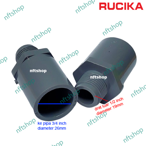 Socket Sok Drat luar 1/2 Inch x Pipa 3/4 Inch