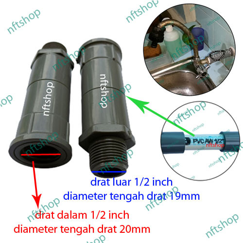 Sok Sambungan Kran Panjang Drat Dalam Luar 1/2 Inch