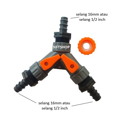 Valve Splitter Cabang 2 Selang 16mm, 1/2 Inch