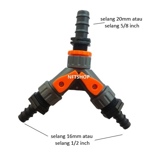 Valve Splitter Cabang 2 Selang 20mm, 5/8 Inch